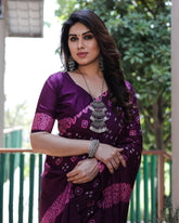 Classic Bandhej Design Wine Color Silk Saree